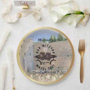 Plato De Papel Happy Bar Mitzvah Jerusalem Kotel Western Wall