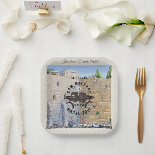 Plato De Papel Happy Bar Mitzvah Jerusalem Kotel Western Wall (Boda)