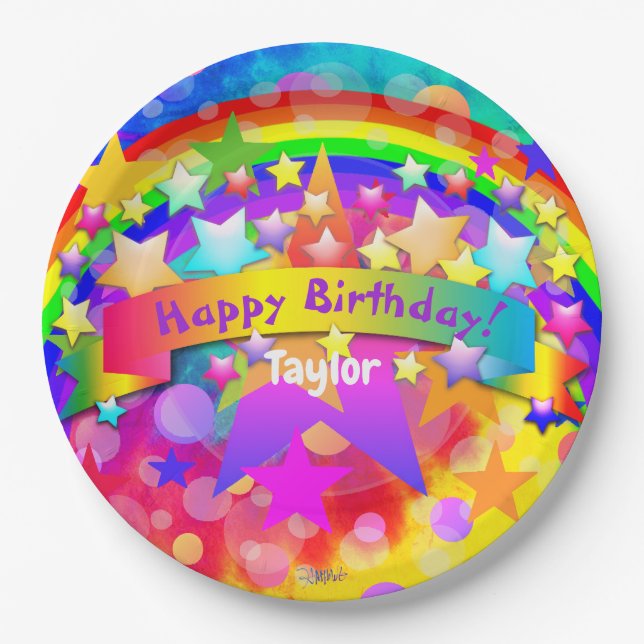 Plato De Papel Happy Birday Paper Placas Rainbow HAMbyWG (Anverso)