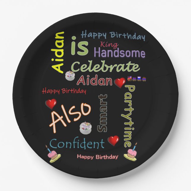 Plato De Papel Happy Birday Paper Plates Aidan (Anverso)