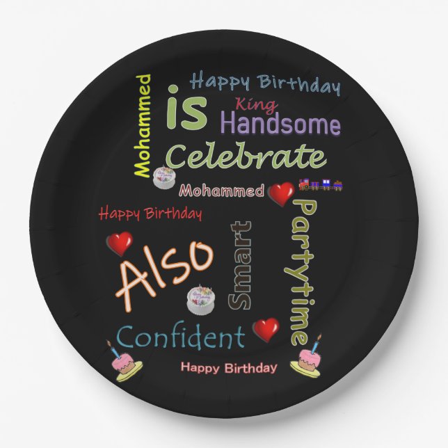 Plato De Papel Happy Birday Paper Plates Mohammed (Anverso)