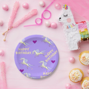 Plato De Papel Happy Birday Paper Plates Purple Unicorn