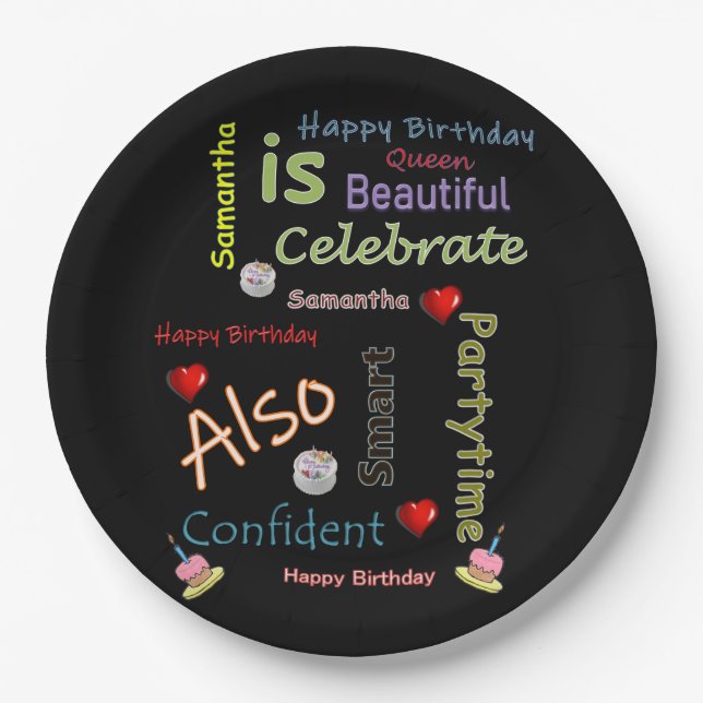 Plato De Papel Happy Birday Paper Plates Samantha (Anverso)