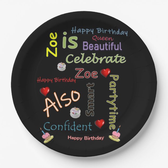 Plato De Papel Happy Birday Paper Plates Zoe (Anverso)