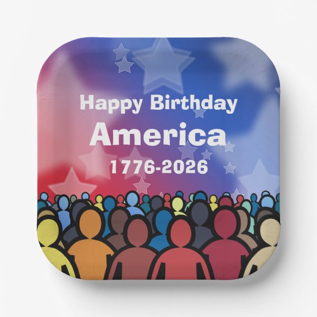 Plato De Papel Happy Birthday America 1776 to 2026 (Anverso)