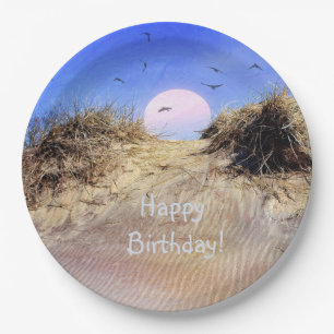 Plato De Papel Happy Birthday Beach Sunrise