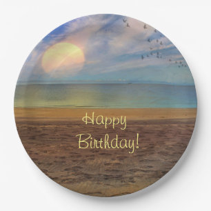 Plato De Papel Happy Birthday Beach Sunset