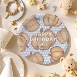 Plato De Papel Happy Birthday Blue & Orange Pumpkin Party 