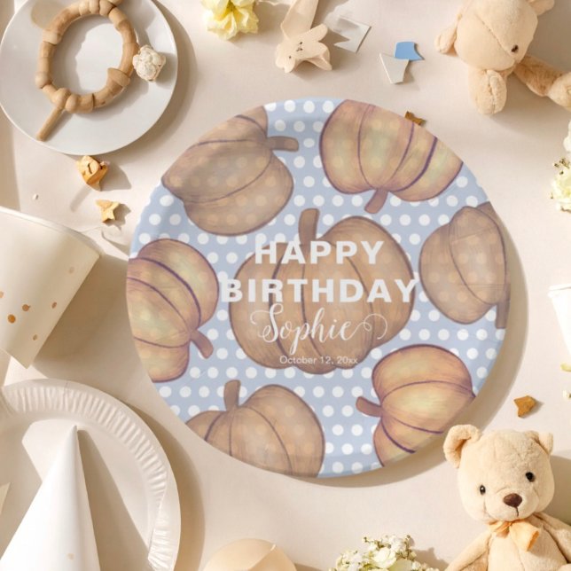 Plato De Papel Happy Birthday Blue & Orange Pumpkin Party  (Subido por el creador)