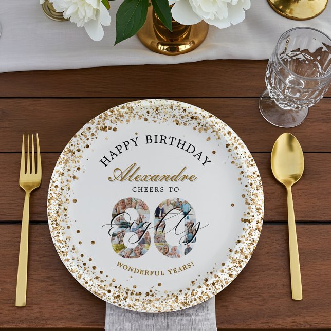 Plato De Papel  Happy Birthday Cheers To 80 Years Photo Collage (Happy Birthday Cheers To 80 Years Photo Collage Paper Plates)