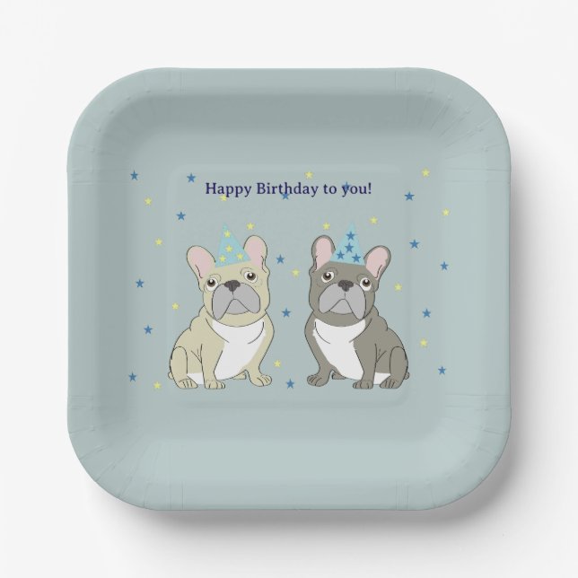 Plato De Papel Happy birthday French, bulldog (Anverso)