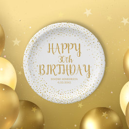 Plato De Papel Happy Birthday Gold Glitter Script Any Year Custom