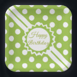 Plato De Papel Happy Birthday Green And White Polka Dots<br><div class="desc">An Green With White Polka Dotted Personalized Center Square Paper Plate You Can Customize</div>