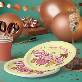Plato De Papel Happy Birthday Ice Cream & Sweets – Fun Cartoon De