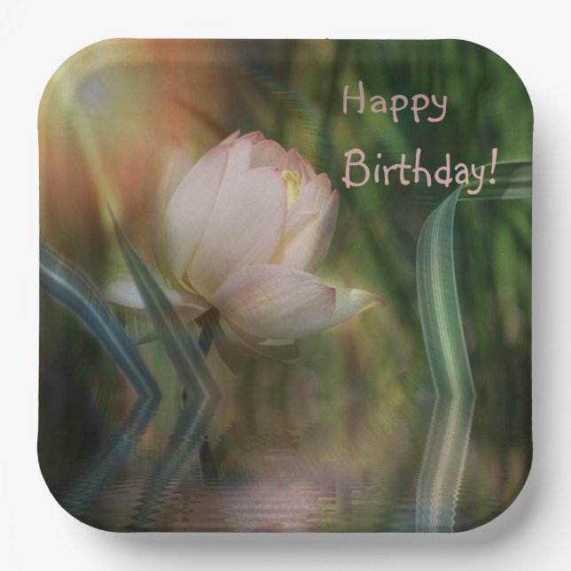 Plato De Papel Happy Birthday Lotus Reflection (Anverso)