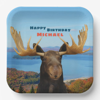 Plato De Papel Happy Birthday Moose Wildlife