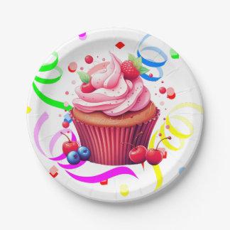 Plato De Papel Happy Birthday Paper Plates Confetti Cupcake