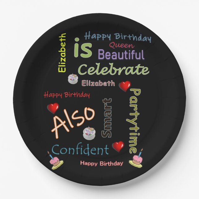 Plato De Papel Happy Birthday Paper Plates Elizabeth (Anverso)