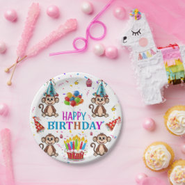 Plato De Papel Happy Birthday Paper Plates Monkey Cupcake