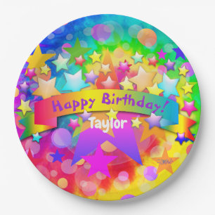 Plato De Papel Happy Birthday Paper Plates Psychedelic HAMbyWG
