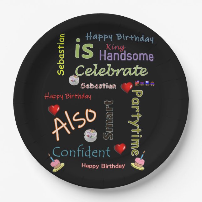 Plato De Papel Happy Birthday Paper Plates Sebastian (Anverso)