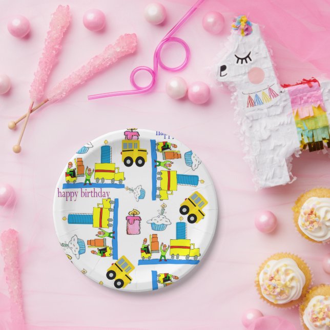 Plato De Papel Happy Birthday Paper Plates Truck Bus (Fiesta)