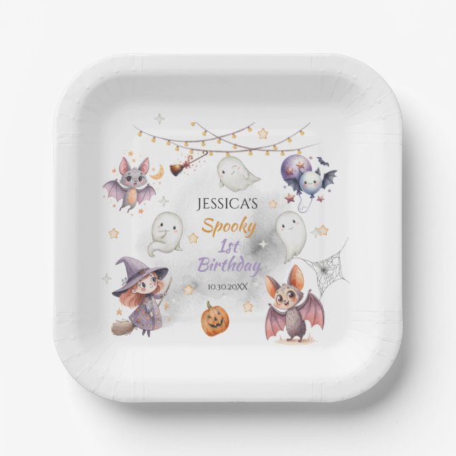 Plato De Papel Happy Boo Halloween Paper Plate - Fantasma lindo (Anverso)