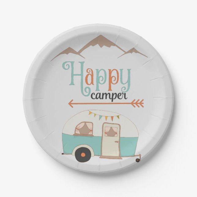 PLATO DE PAPEL HAPPY CAMPER RETRO (Anverso)