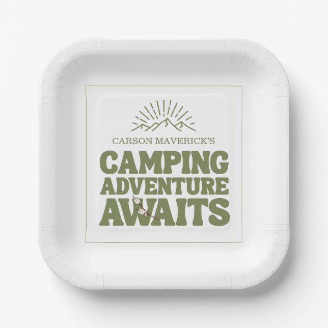 Plato De Papel Happy Camping Adventure Awaits Kids Birthday (Anverso)