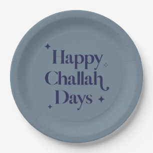 Plato De Papel Happy Challah Days Hanukkah Blue Minimalista