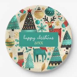 Plato De Papel Happy Christmas party – Whimsical trees reinders