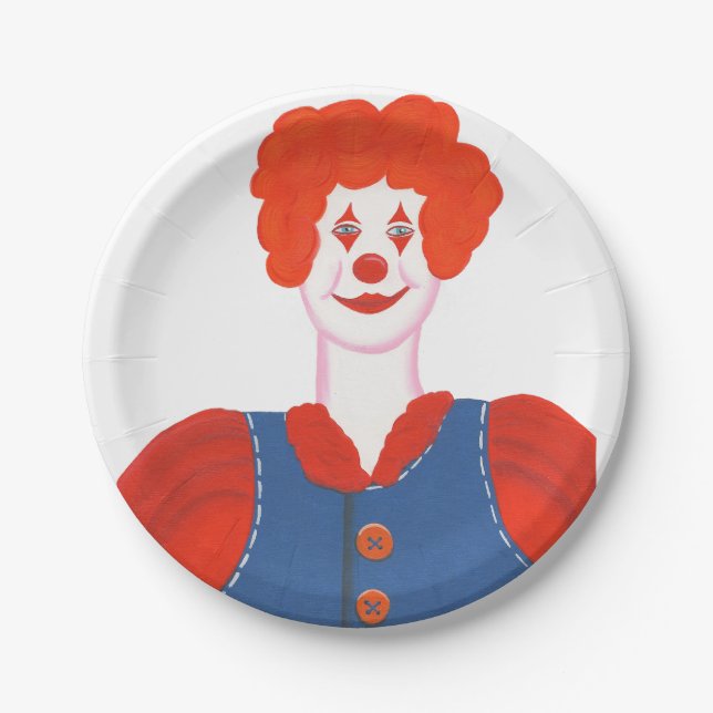 Plato De Papel Happy Clown Red Hair Birthday Plates (Anverso)