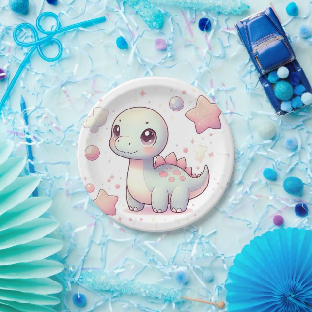 Plato De Papel Happy Cute Dinosaur Baby Shower (Fiesta)