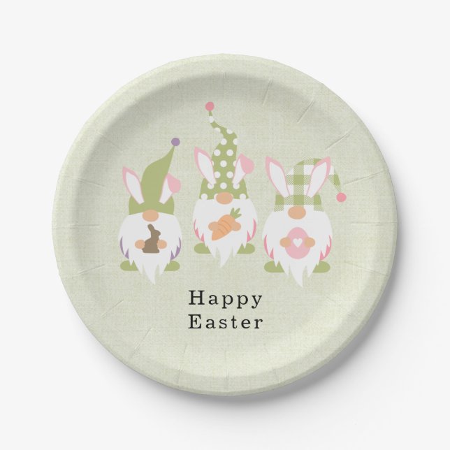 Plato De Papel Happy Easter Gnomes Green Paper Plate (Anverso)