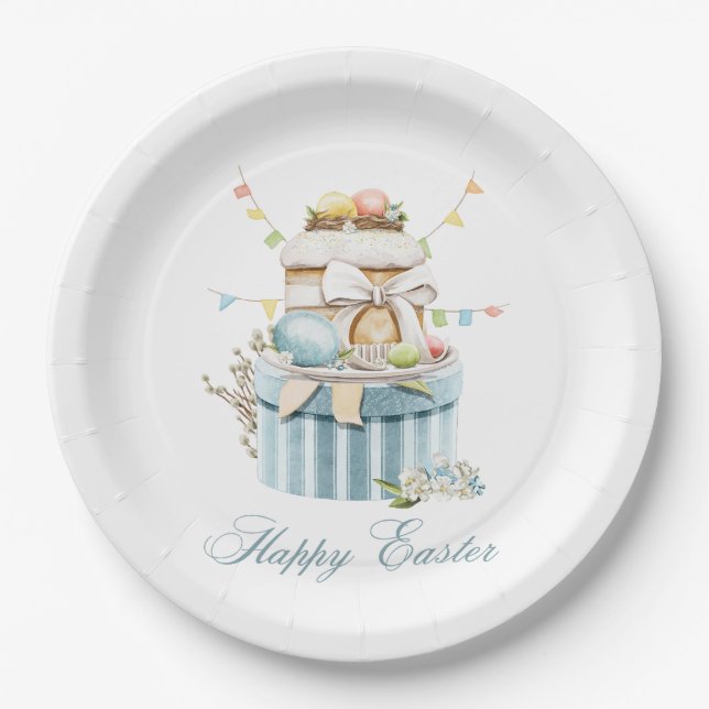 Plato De Papel Happy Easter Pastel Eggs Paper Plate (Anverso)