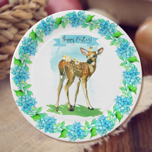 Plato De Papel Happy Easter Watercolor Deer
