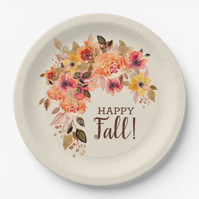 Plato De Papel Happy Fall Otoño Floral Swag (Anverso)