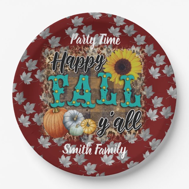 Plato De Papel Happy Fall Pumpkin Flower Elegant (Anverso)
