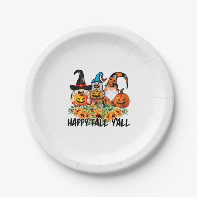 Plato De Papel Happy Fall Y'all Gnome Leopard Gnome Sunflower (Anverso)