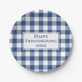 Plato De Papel Happy Friendding Blue White Gingham Plaid