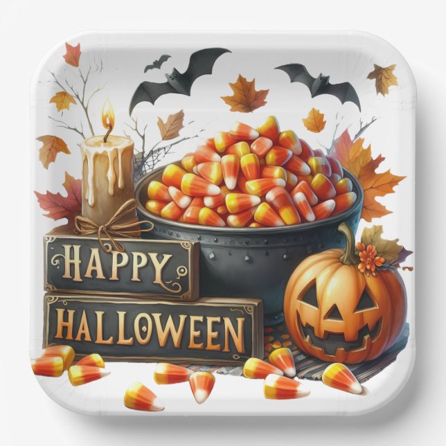 Plato De Papel Happy Halloween Candy Corn Paper Plate (Anverso)