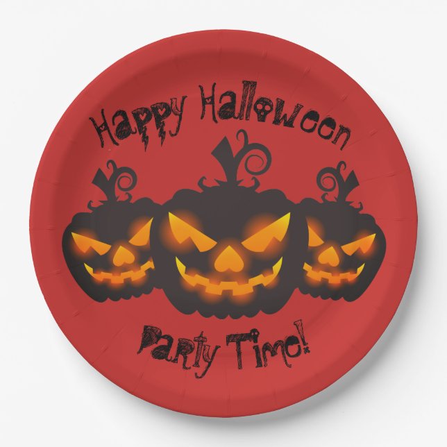 Plato De Papel Happy Halloween Evil Pumpkins Paper Plate (Anverso)