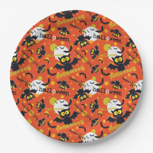 Plato De Papel Happy Halloween Fang Vampis Bat Moon Paper Placa