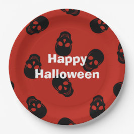 Plato De Papel Happy Halloween Fiesta Red Skull Paper Plate