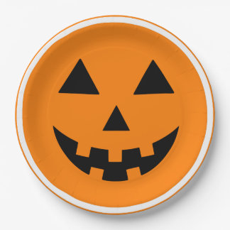 Plato De Papel Happy Halloween Jack'o Lantern Pumpkin Face