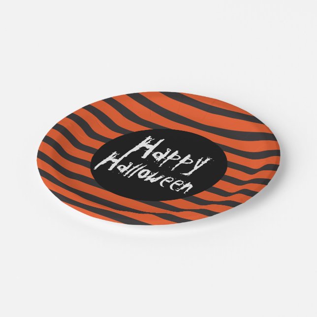 Plato De Papel Happy Halloween Naranja Black Strike Spooky Font (Angular)