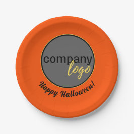 PLATO DE PAPEL HAPPY HALLOWEEN NARANJA BUSINESS LOGO PROMOCIONAL