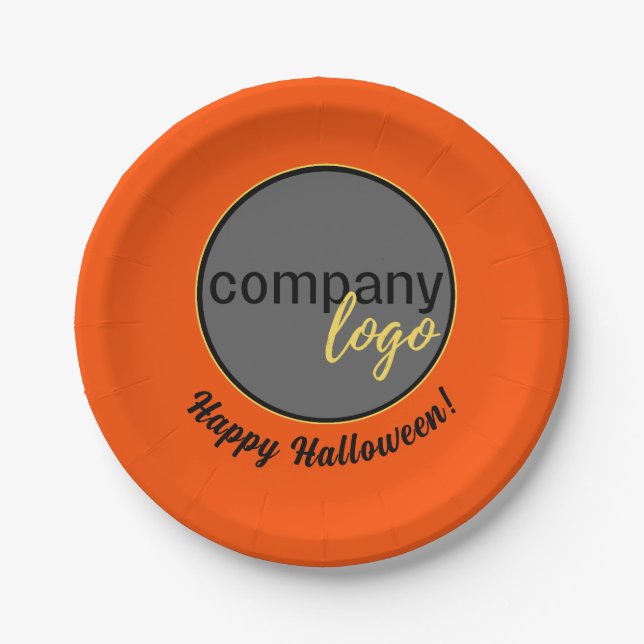 PLATO DE PAPEL HAPPY HALLOWEEN NARANJA BUSINESS LOGO PROMOCIONAL (Anverso)