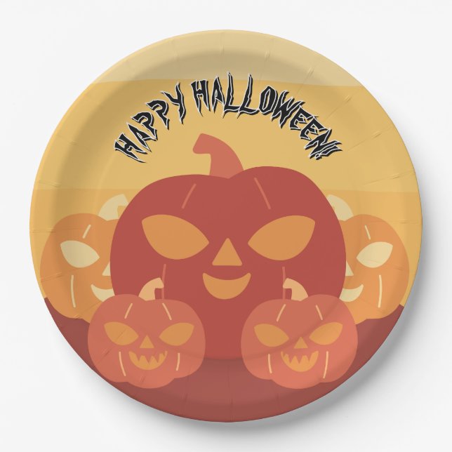 Plato De Papel Happy Halloween! Pumpkins Paper Plate (Anverso)