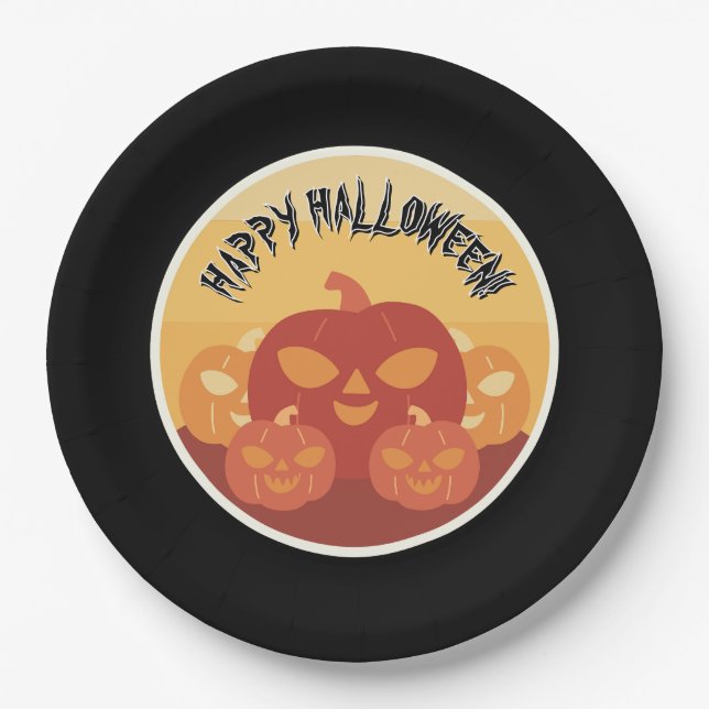 Plato De Papel Happy Halloween! Pumpkins Paper Plate (Anverso)